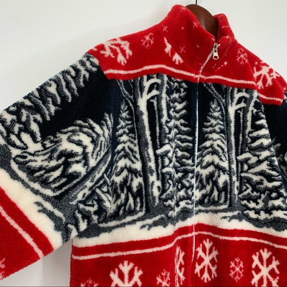 Vintage Art Unlimited Sportswear Winter Landscape Tree Snowflake Teddy Shacket - Picture 4 of 14